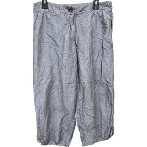 Avenue Pants Women 14/16 Blue Linen Blend Relaxed Pull On Cropped Lightweight